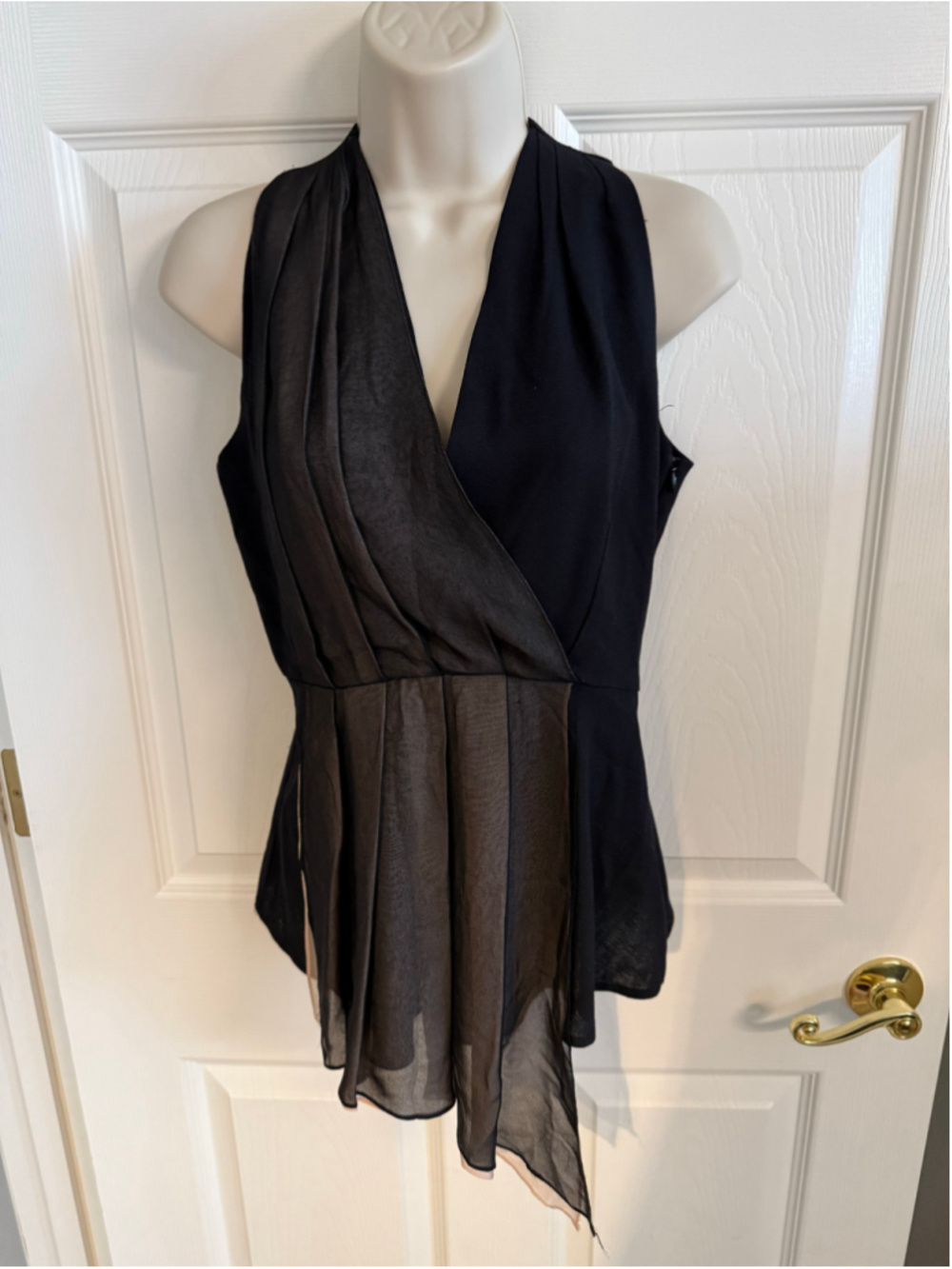 KAELEN Luxury 100% Wool & Silk Asymmetric Draped Wrap Tunic Top Size 2 Black